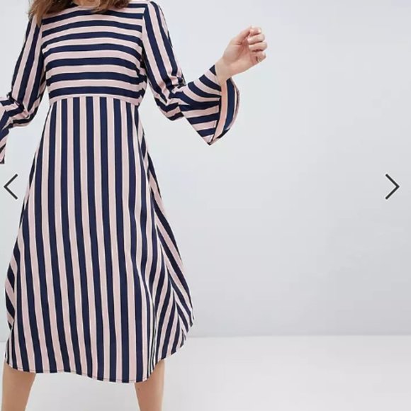 Asos Mod Column Striped Midi Dress Size 12 - Picture 1 of 10